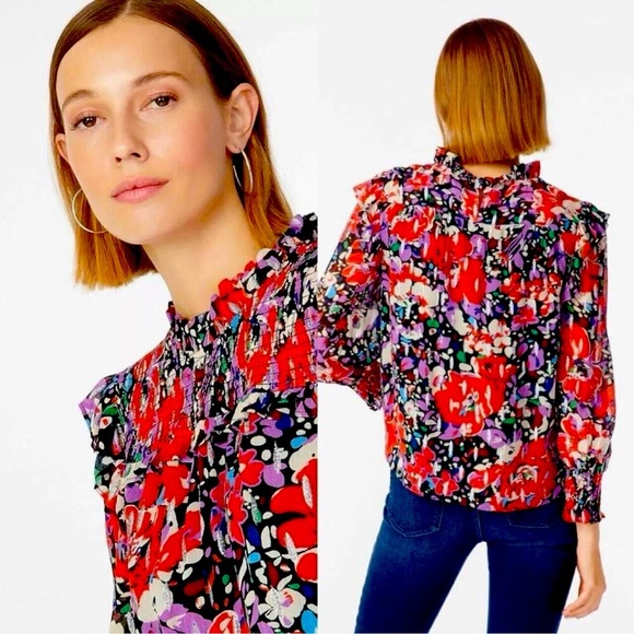 NWT J. Crew Smocked Popover Top in Lurex Dot
Floral Size XSmall - Picture 1 of 14